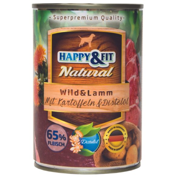 Happy&Fit Natural Adult konzerv vadhús & bárány, burgonya & sáfrányolaj 400g